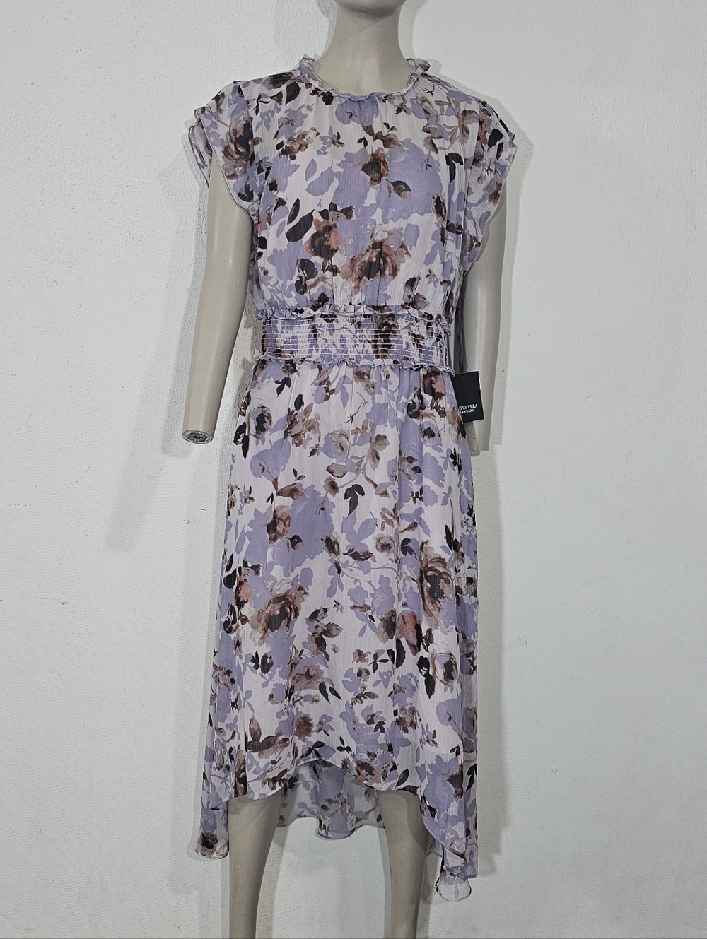 Simply Vera Vera Wang Floral High-Low Midi Dress Purple Smocked Waist Size M